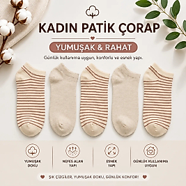 5 Lİ KADIN PAMUK PATİK ÇORAP