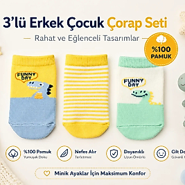 3 lü çocuk kısa pamuk çorap