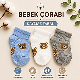 BEBEK ÇORABI 3'LÜ KAYMAZ TABAN