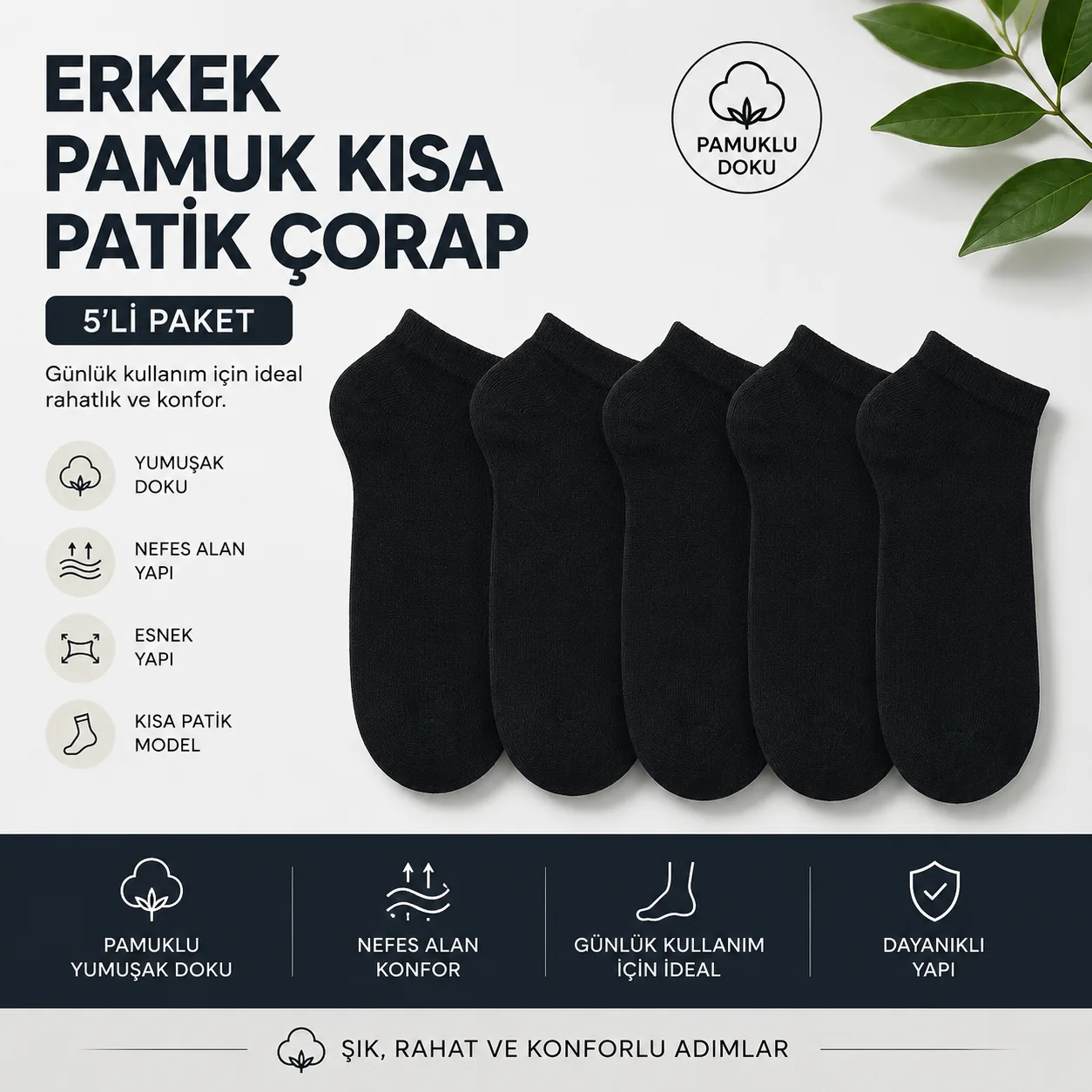 5 Lİ ERKEK PAMUK PATİK ÇORAP