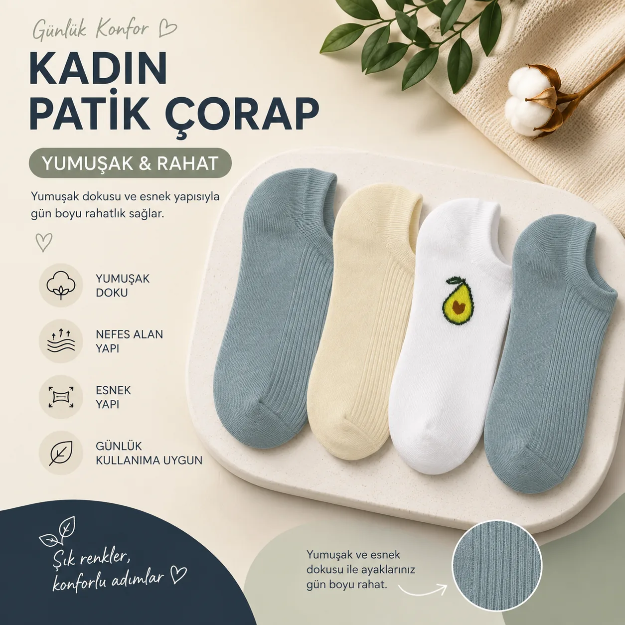 4 LÜ KADIN PAMUK PATİK ÇORAP