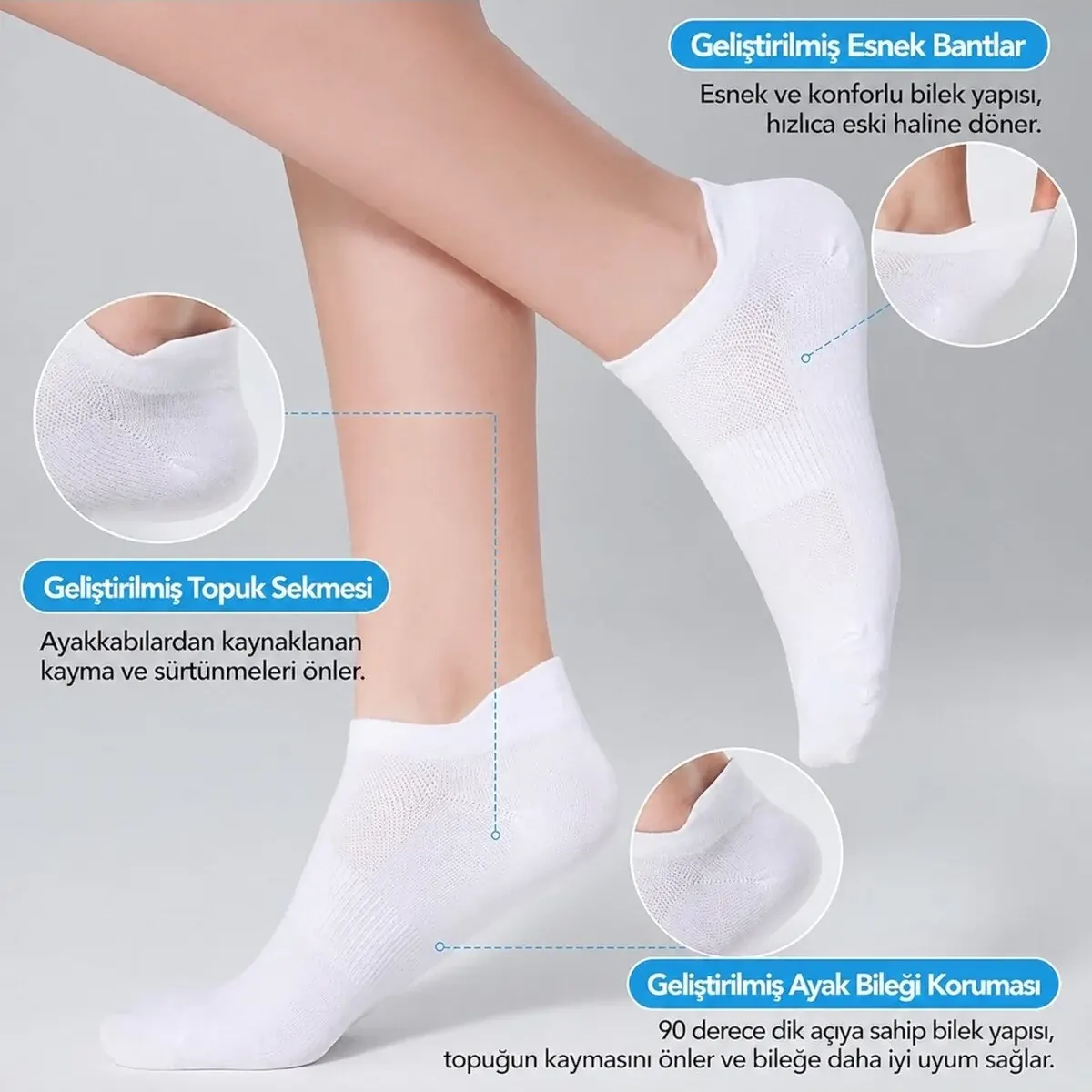 UNISEX SPOR PATİK BEYAZ '5'Lİ